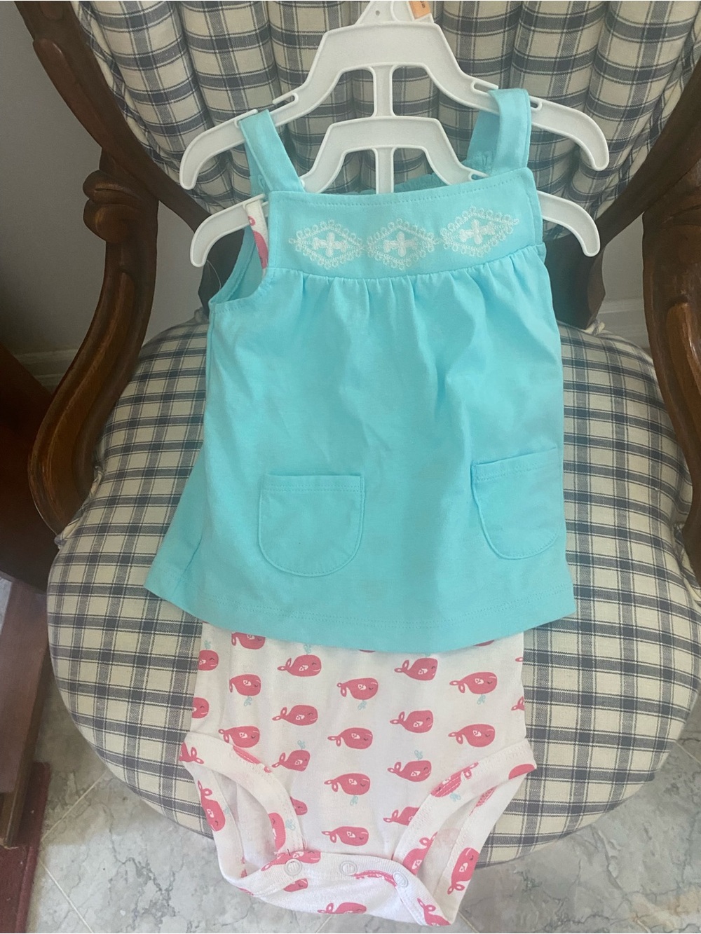 Carters size 12 mo 3 piece outfit dress bloomers and onesie